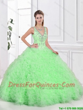 2016 Beautiful Open Back Spring Green Sweet 16 Dresses with Ruffles