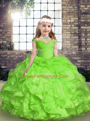 Low Price Spaghetti Straps Sleeveless Organza Little Girls Pageant Gowns Beading and Ruffles and Ruching Lace Up