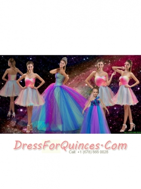 Perfect Beaded Multi Color Quinceanera Dresses and Hand Made Flower Dama Dresses and Cute One Shoulder Little Girl Dresses