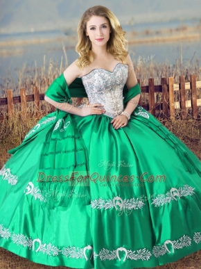 Turquoise Ball Gowns Satin Sweetheart Sleeveless Beading and Embroidery Floor Length Lace Up 15th Birthday Dress