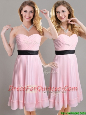 Discount Empire Pleated and Black Belted Dama Dress in Baby Pink