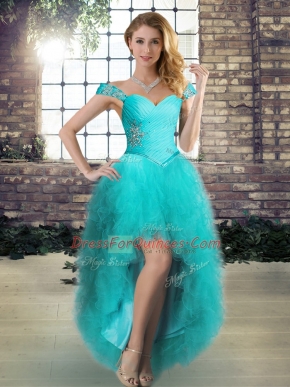 Wonderful Aqua Blue Sleeveless Tulle Lace Up for Wedding Party