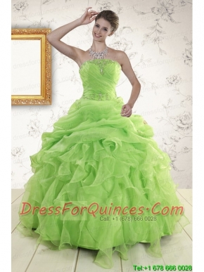 2015 Perfect Green Quinceanera Dresses with Beading and Ruffles