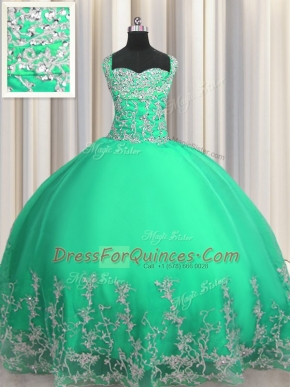 Noble Sweetheart Sleeveless Organza Quinceanera Dress Beading and Appliques Lace Up