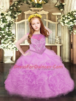 Beading and Ruffles and Pick Ups Little Girl Pageant Gowns Lilac Zipper Sleeveless Floor Length