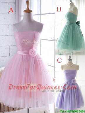 Unique Strapless Tulle Short Dama Dresses with Handcrafted Flower