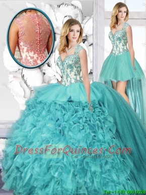Popular Straps Detachable Quinceanera Dresses with Appliques and Ruffles