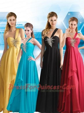New Style Empire Chiffon 2015 Beading Dama Dress with One Shoulder