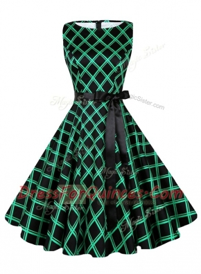 Unique Scoop Knee Length A-line Sleeveless Green Zipper