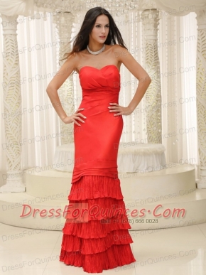 Prom Dress Red and Ruffled Layers Floor-length Sweetheart