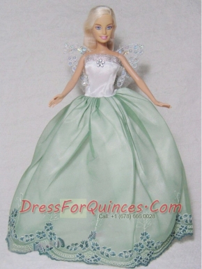 Apple Green and White Gown With Embroidery For Barbie Doll