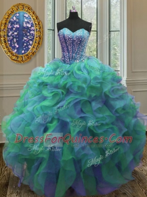 Sweet Sweetheart Sleeveless Organza Quinceanera Dress Beading and Ruffles Lace Up