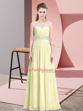 New Arrival A-line Prom Dress Light Yellow Scoop Chiffon Sleeveless Floor Length Zipper