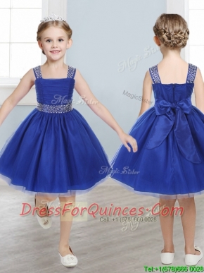 Perfect Straps Royal Blue Little Girl Pageant Dress with Beading and Bowknot