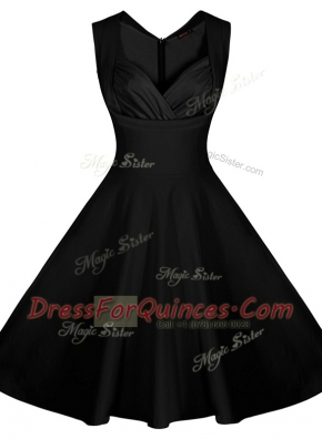 Ruching Prom Dresses Black Zipper Sleeveless Knee Length