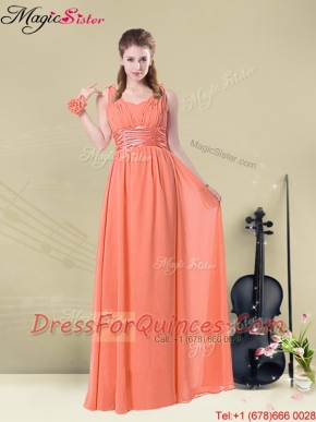 Fall Lovely Straps Floor Length Prom Dresses with Ruching and Belt for 2016