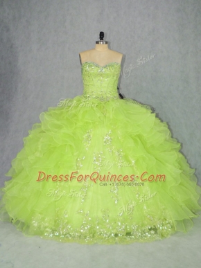 Sexy Sleeveless Lace Up Floor Length Beading and Ruffles Vestidos de Quinceanera