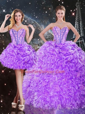 Smart Sleeveless Organza Floor Length Lace Up Ball Gown Prom Dress in Lavender with Beading and Ruffles