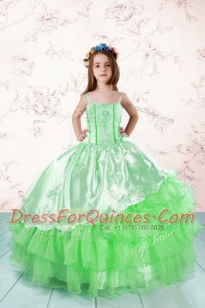 Traditional Floor Length Lace Up Flower Girl Dresses for Party and Wedding Party with Embroidery and Ruffled Layers