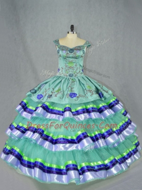 Attractive Sleeveless Lace Up Floor Length Embroidery and Ruffled Layers Quinceanera Gown