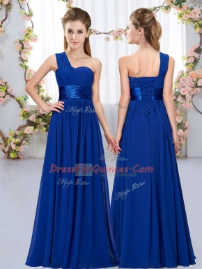 Royal Blue Empire Belt Damas Dress Lace Up Chiffon Sleeveless Floor Length