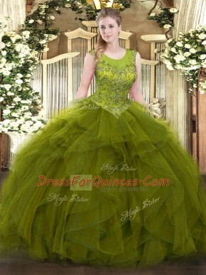 Cheap Floor Length Ball Gowns Sleeveless Olive Green Sweet 16 Dresses Zipper