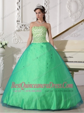 Spring Green Ball Gown Sweetheart Floor-length Tulle Beading Quinceanera Dress