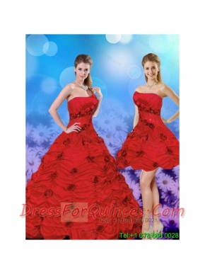 Best Red Strapless Quinceanera Dresses with Beading and Hand Made Flower for 2015
