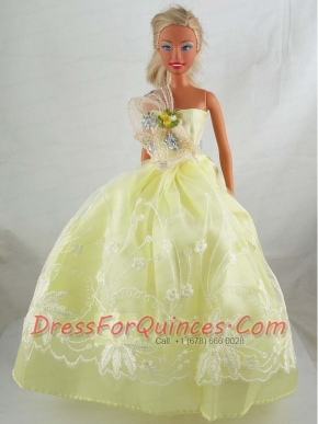 Yellow Green Beautiful Gown With Embrodery Dress For Barbie Doll