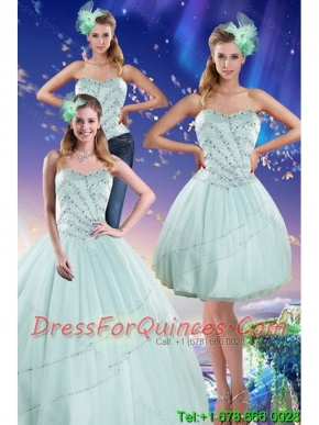 New Styles Apple Green Strapless 2015 Quinceanera Dresses with Beading
