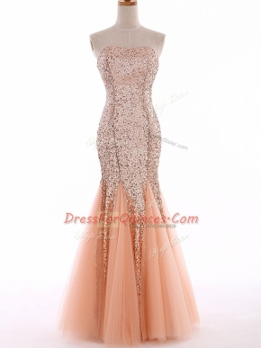 Sweetheart Sleeveless Lace Up Prom Dresses Peach Tulle