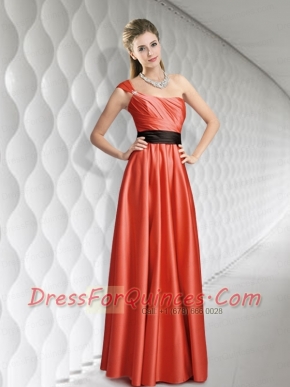 Ruching Belt One Shoulder Empire Dama Dress for 2015