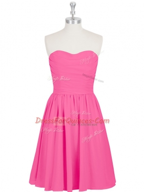 Hot Pink Sleeveless Chiffon Zipper Prom Gown for Prom and Party