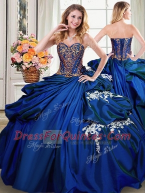 Eye-catching Royal Blue Sleeveless Floor Length Beading and Appliques and Pick Ups Lace Up Quinceanera Dresses