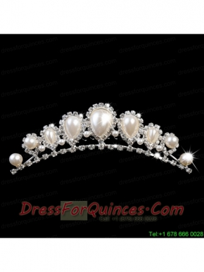 Popular Tiara With Rhinestone and Big Imitation Pearl Decorate