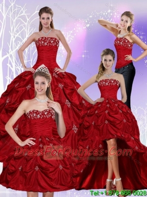 2015 Floor Length Strapless Sweet 16 Dress with Embroidery and Pick Ups