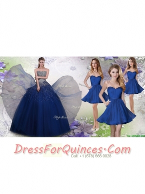 Pretty Navy Blue Really Puffy Quinceanera Dress and Fashionable Short Dama Dresses