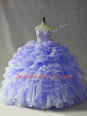 Organza Sleeveless Sweet 16 Quinceanera Dress Brush Train and Beading and Ruffles and Pick Ups