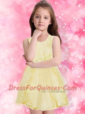 Elegant A-Line Scoop Mini-length Ruching Flower Girl Dress in Yellow