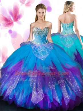 Lovely Floor Length Multi-color 15 Quinceanera Dress Sweetheart Sleeveless Lace Up