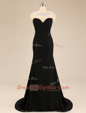 Customized Black Column/Sheath Beading Homecoming Dress Backless Chiffon Sleeveless With Train
