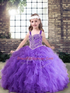 Perfect Ball Gowns Pageant Gowns For Girls Lavender and Purple Straps Tulle Sleeveless Floor Length Lace Up