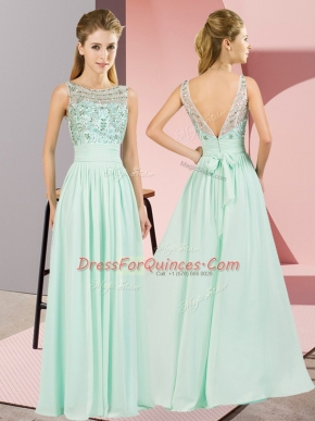 Amazing Apple Green Scoop Neckline Beading Prom Party Dress Sleeveless Backless