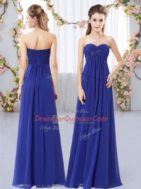 Royal Blue Chiffon Zipper Sweetheart Sleeveless Floor Length Quinceanera Court of Honor Dress Ruching