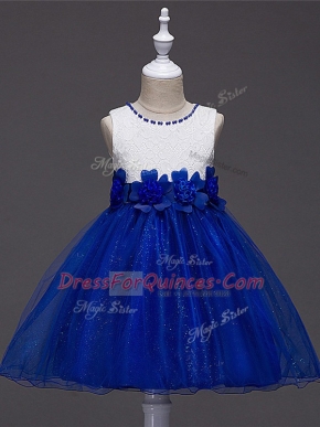 New Arrival Scoop Sleeveless Zipper Kids Formal Wear Royal Blue Tulle