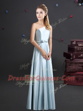 Popular Light Blue Dama Dress for Quinceanera One Shoulder Sleeveless Zipper