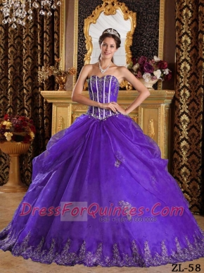 Discount Quinceanera Dress  In Purple Ball Gown Sweetheart With Appliques Organza