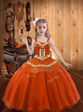 Orange Red Sleeveless Organza Lace Up Little Girl Pageant Gowns for Sweet 16 and Quinceanera