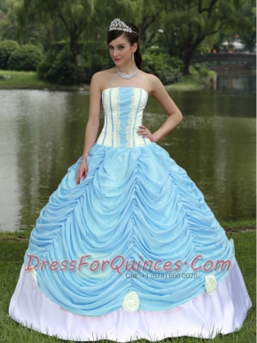 Elegant Custom Made Quinceanera Dress With Strapless Ball Gown Baby Blue and Pick-ups