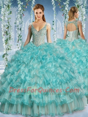 Popular Deep V Neck Big Puffy Cheap Quinceanera Dresses with Beaded Decorated Cap Sleeves